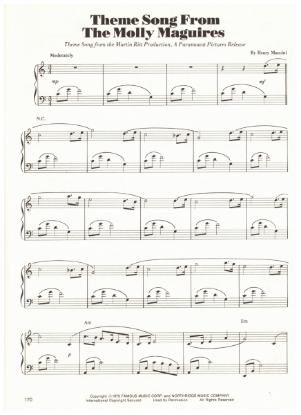 Picture of Molly Maguires, TV series title theme, Henry Mancini, piano solo, sheet music