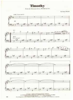 Picture of Timothy , from TV series "Peter Gunn", Henry Mancini, piano solo sheet music