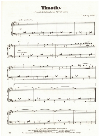 Picture of Timothy , from TV series "Peter Gunn", Henry Mancini, piano solo sheet music