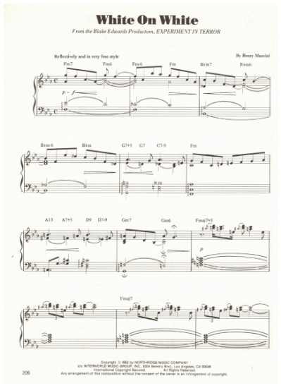 Picture of White on White , from movie "Experiment in Terror", Henry Mancini, piano solo sheet music