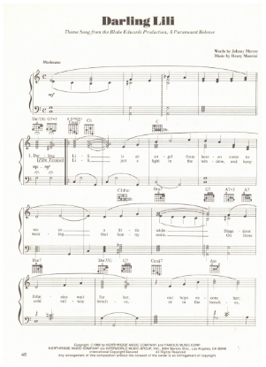 Picture of Darling Lili, movie title song, Johnny Mercer & Henry Mancini, sheet music