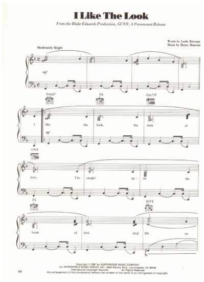 Picture of I Like the Look, from movie "Gunn", Leslie Bricusse & Henry Mancini, sheet music