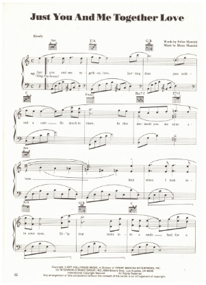 Picture of Just You and Me Together, Felice & Henry Mancini, sheet music