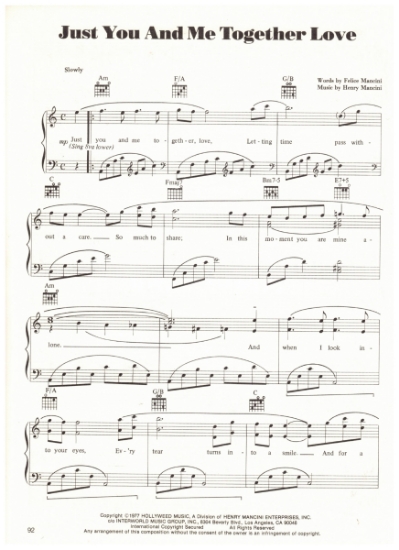 Picture of Just You and Me Together, Felice & Henry Mancini, sheet music