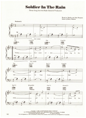 Picture of Soldier in the Rain, movie title song, Marilyn & Alan Bergman/ Henry Mancini, sheet music