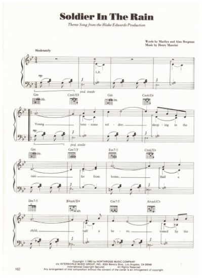 Picture of Soldier in the Rain, movie title song, Marilyn & Alan Bergman/ Henry Mancini, sheet music