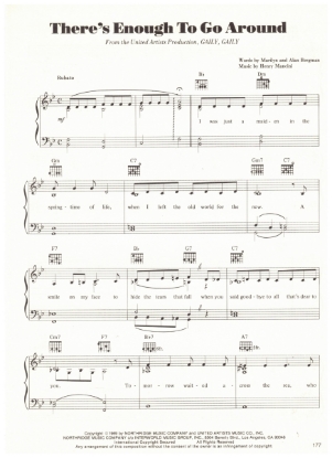 Picture of There's Enough to Go Around, from movie "Gaily Gaily", Marilyn & Alan Bergman/ Henry Mancini, sheet music