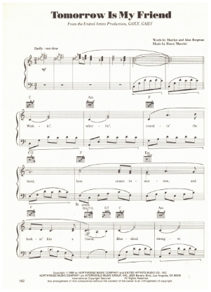 Picture of Tomorrow is My Friend, from movie "Gaily Gaily", Marilyn & Alan Bergman/ Henry Mancini, sheet music
