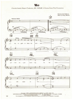 Picture of We, from movie "Me Natalie", Rod McKuen & Henry Mancini, sheet music