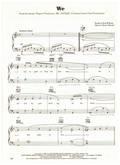 Picture of We, from movie "Me Natalie", Rod McKuen & Henry Mancini, sheet music
