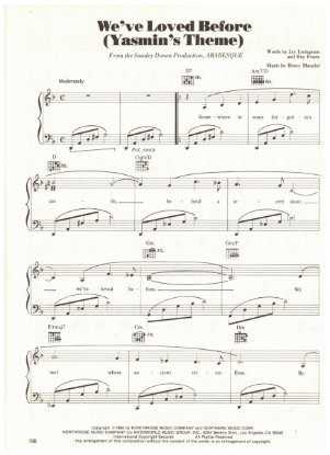 Picture of We've Loved Before (Yasmin's Theme), from movie "Arabesque", Jay Livingston/ Ray Evans/ Henry Mancini, sheet music