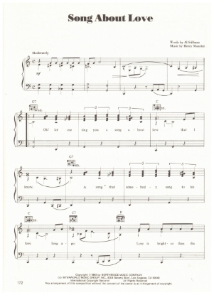 Picture of Song About Love, Al Stillman & Henry Mancini, sheet music