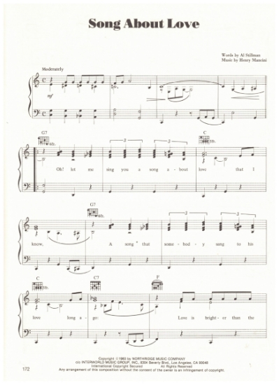 Picture of Song About Love, Al Stillman & Henry Mancini, sheet music