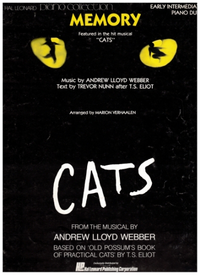 Picture of Memory, from "Cats", Andrew Lloyd Webber, arr, for piano duet by Marion Verhaalen, sheet music
