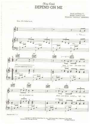 Picture of (You Can) Depend on Me, Berry Gordie & Smokey Robinson, sheet music