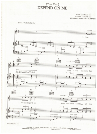 Picture of (You Can) Depend on Me, Berry Gordie & Smokey Robinson, sheet music