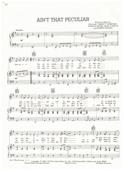 Picture of Ain't That Peculiar, Smokey Robinson et al, sheet music
