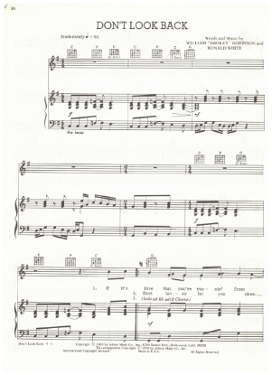 Picture of Don't Look Back , Smokey Robinson & Ronald White, sheet music