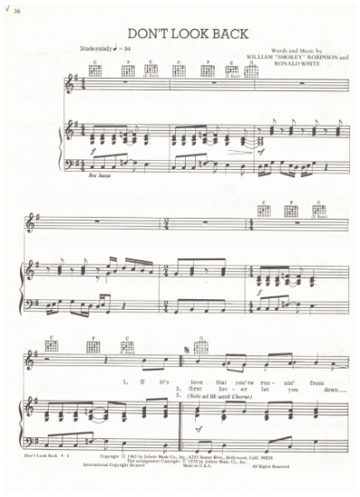Picture of Don't Look Back , Smokey Robinson & Ronald White, sheet music