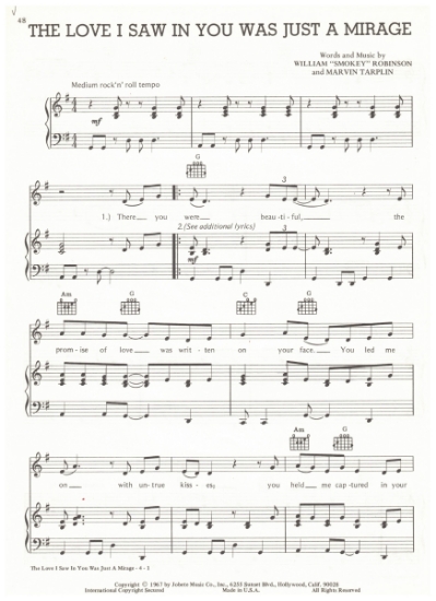 Picture of The Love I Saw in You Was Just a Mirage, Smokey Robinson & Marvin Tarplin, sheet music