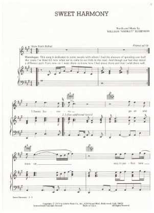 Picture of Sweet Harmony, Smokey Robinson, sheet music