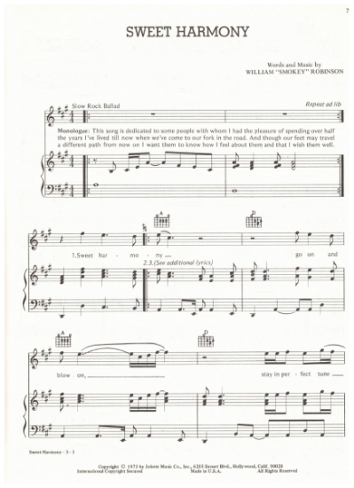 Picture of Sweet Harmony, Smokey Robinson, sheet music