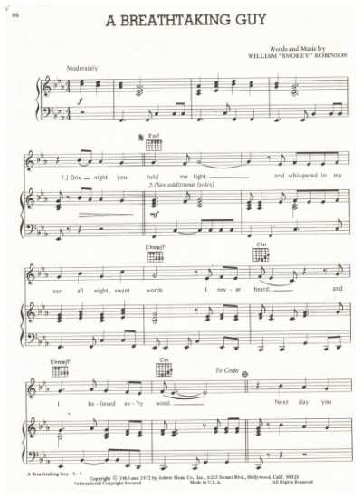 Picture of A Breathtaking Guy, Smokey Robinson, sheet music