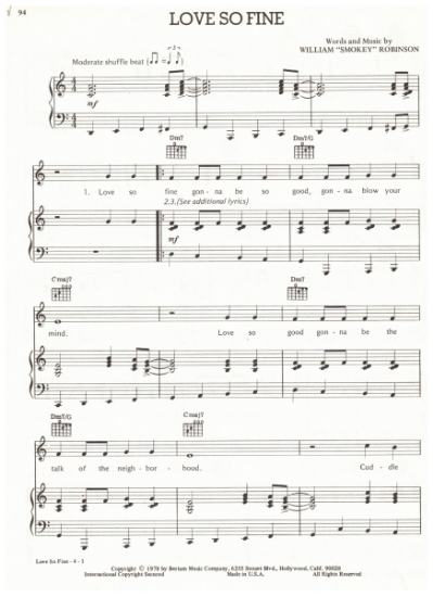 Picture of Love So Fine, Smokey Robinson, sheet music