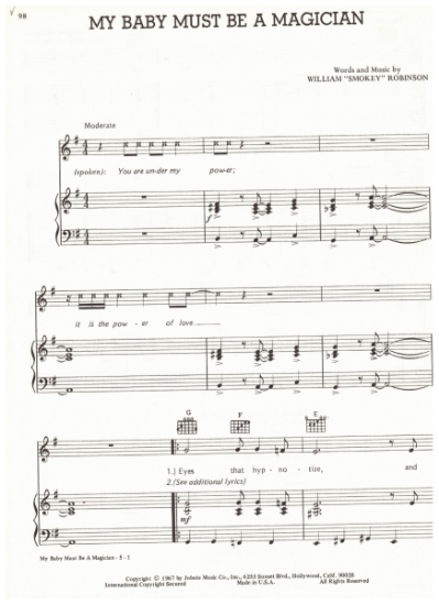 Picture of My Baby Must Be a Magician, Smokey Robinson, sheet music