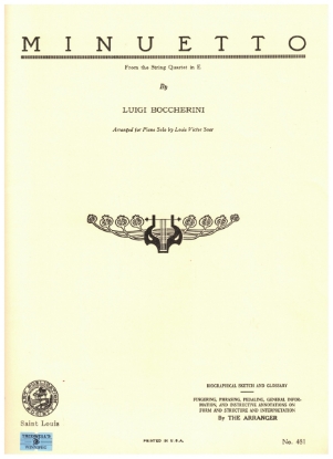 Picture of Minuetto (from String Quartet in E), Luigi Boccherini, arr. Louis Victor Saar, piano solo