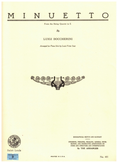 Picture of Minuetto (from String Quartet in E), Luigi Boccherini, arr. Louis Victor Saar, piano solo