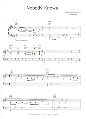 Picture of Nobody Knows, written & recorded by Paul Brady, sheet music