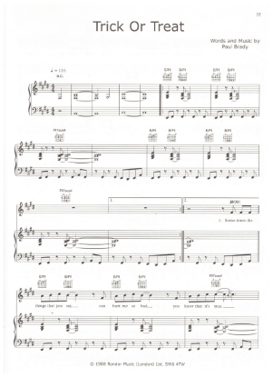 Picture of Trick or Treat, written & recorded by Paul Brady, sheet music