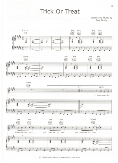 Picture of Trick or Treat, written & recorded by Paul Brady, sheet music