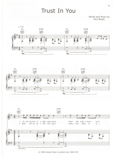 Picture of Trust in You, written & recorded by Paul Brady, sheet music