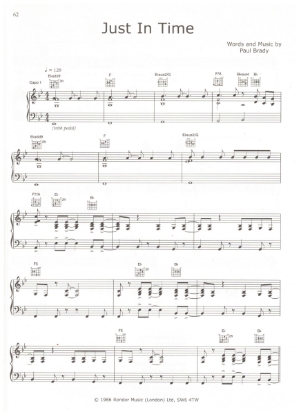 Picture of Just in Time, written & recorded by Paul Brady, sheet music