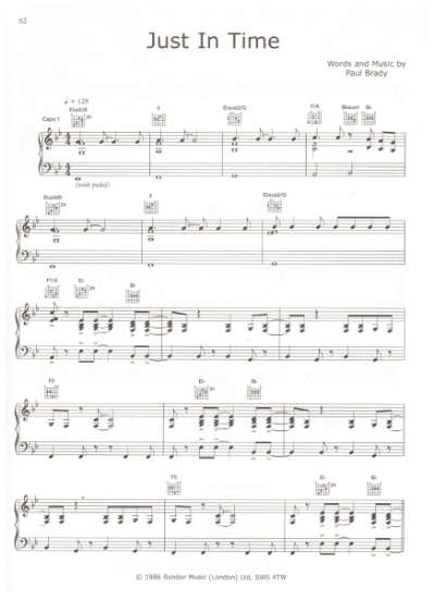 Picture of Just in Time, written & recorded by Paul Brady, sheet music