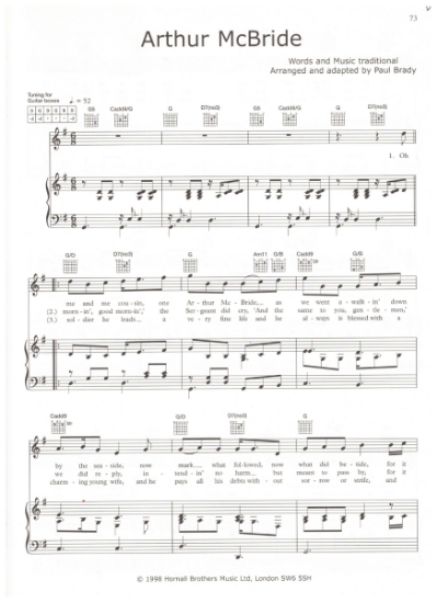 Picture of Arthur McBride, traditional, arr. by Paul Brady, pdf copy