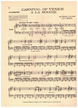 Picture of Carnival of Venice a la Boogie, Frank Gaviani & J. Mazza, accordion solo, sheet music