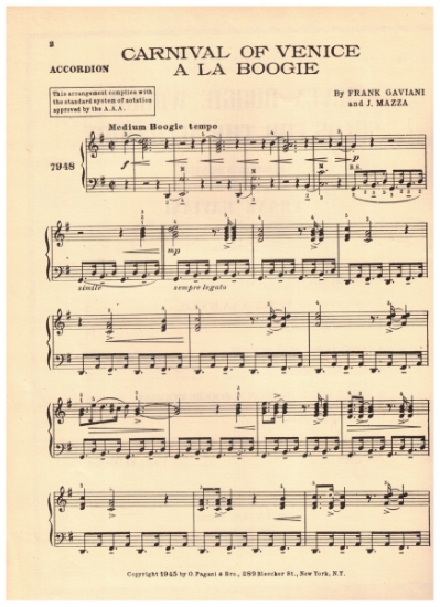 Picture of Carnival of Venice a la Boogie, Frank Gaviani & J. Mazza, accordion solo, sheet music