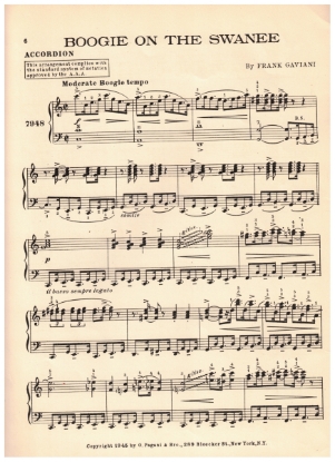 Picture of Boogie on the Swanee, Frank Gaviani, accordion solo, sheet music