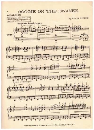 Picture of Boogie on the Swanee, Frank Gaviani, accordion solo, sheet music