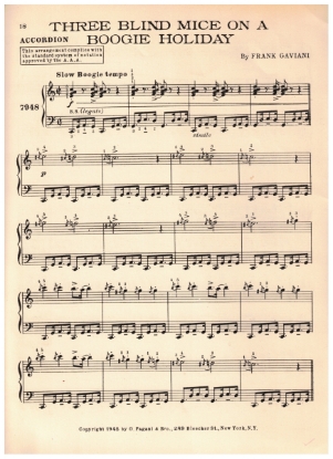 Picture of Three Blind Mice on a Boogie Holiday, Frank Gaviani, accordion solo, sheet music
