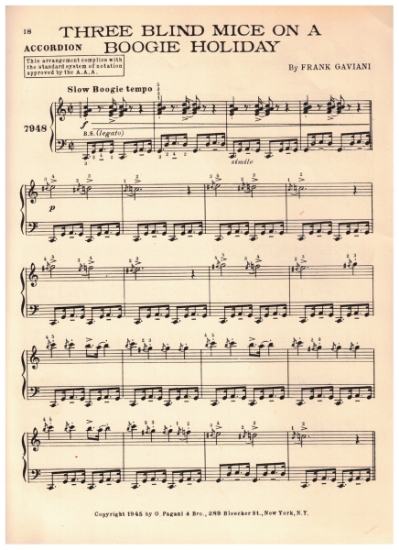 Picture of Three Blind Mice on a Boogie Holiday, Frank Gaviani, accordion solo, sheet music