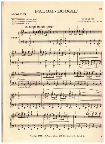 Picture of Palom-Boogie (La Paloma Boogie), Y. Radier/ Frank Gaviani, accordion solo, sheet music
