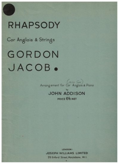 Picture of Rhapsody for Cor Anglais & String Orchestra, John Addison, reduction for Piano & Cor Anglais or Alto Saxophone