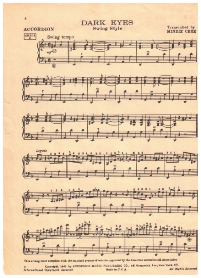 Picture of Dark Eyes Swing Style, arr. Mindie Cere, accordion solo, pdf copy