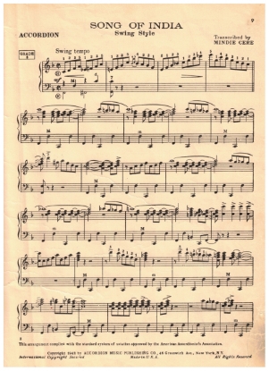 Picture of Song of India Swing Style, Rimsky-Korsakov, arr. Mindie Cere, accordion solo, sheet music