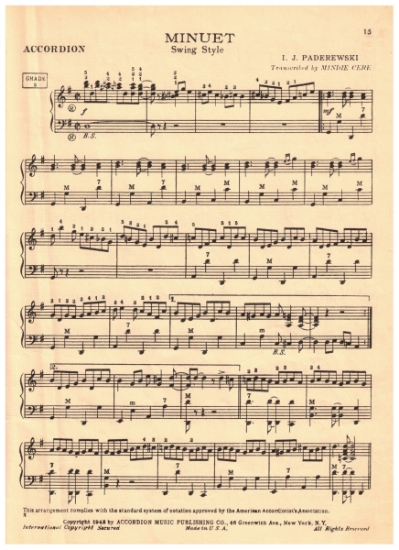 Picture of Minuet Swing Style, I. J. Paderewski, arr. Mindie Cere, accordion solo, pdf copy