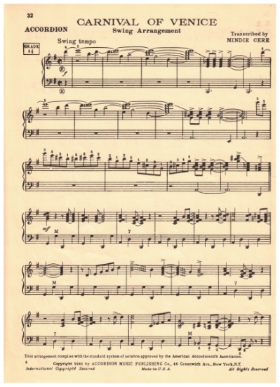 Picture of Carnival of Venice Swing Style, arr. Mindie Cere, accordion solo, pdf copy 